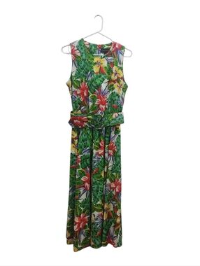 VINTAGE Rafferty Tropical Hawaiian Floral Maxi Dress Multicolor Belted Size 11